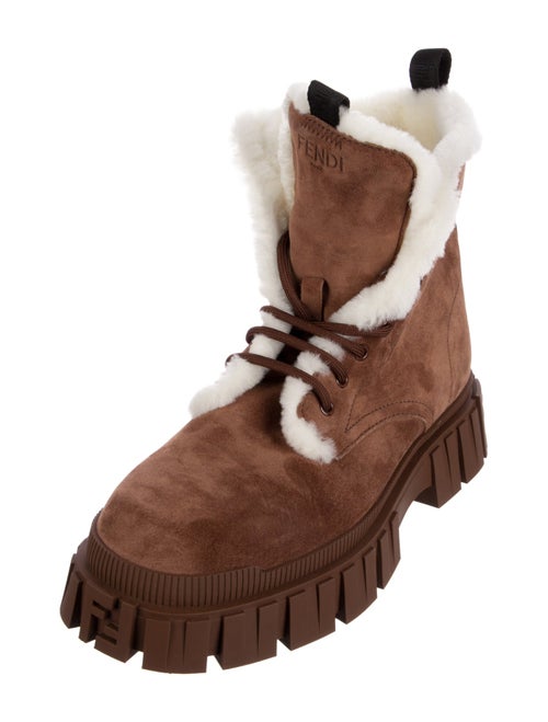 Fendi Suede Fur Trim Lace-Up Boots