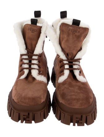 Fendi Suede Fur Trim Lace-Up Boots
