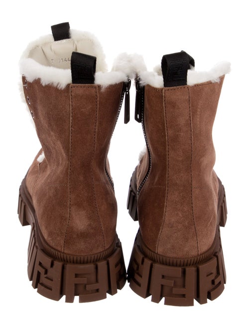 Fendi Suede Fur Trim Lace-Up Boots