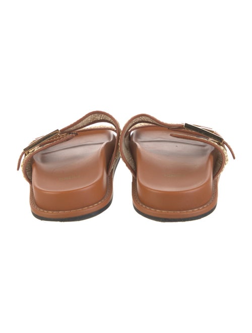 Fendi Raffia Leather Trim Embellishment Slides