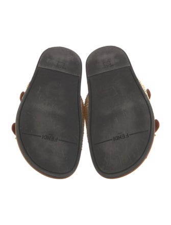 Fendi Raffia Leather Trim Embellishment Slides