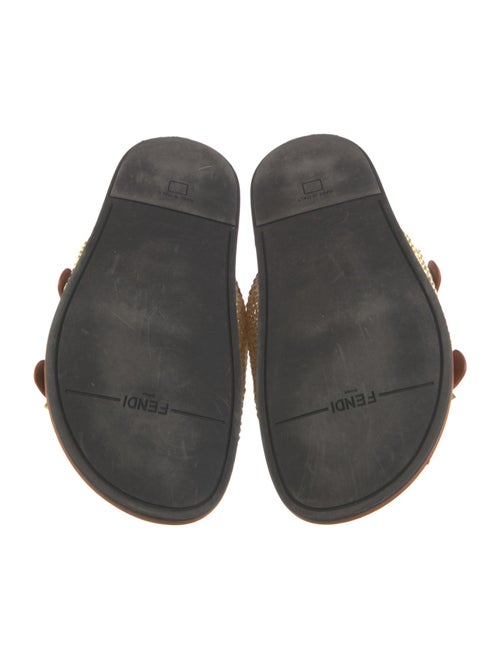 Fendi Raffia Leather Trim Embellishment Slides