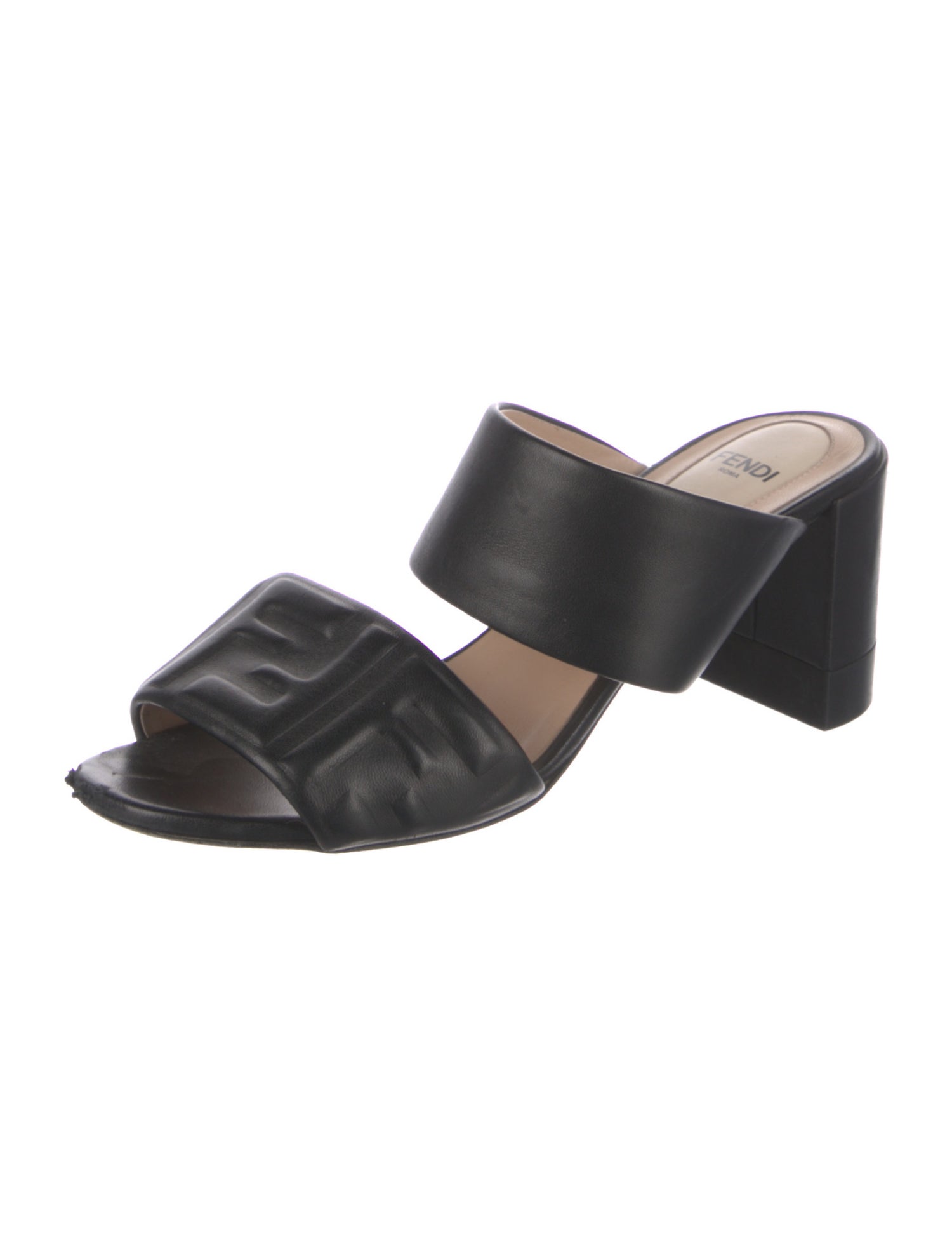 Fendi Zucca FF Logo Leather Slides