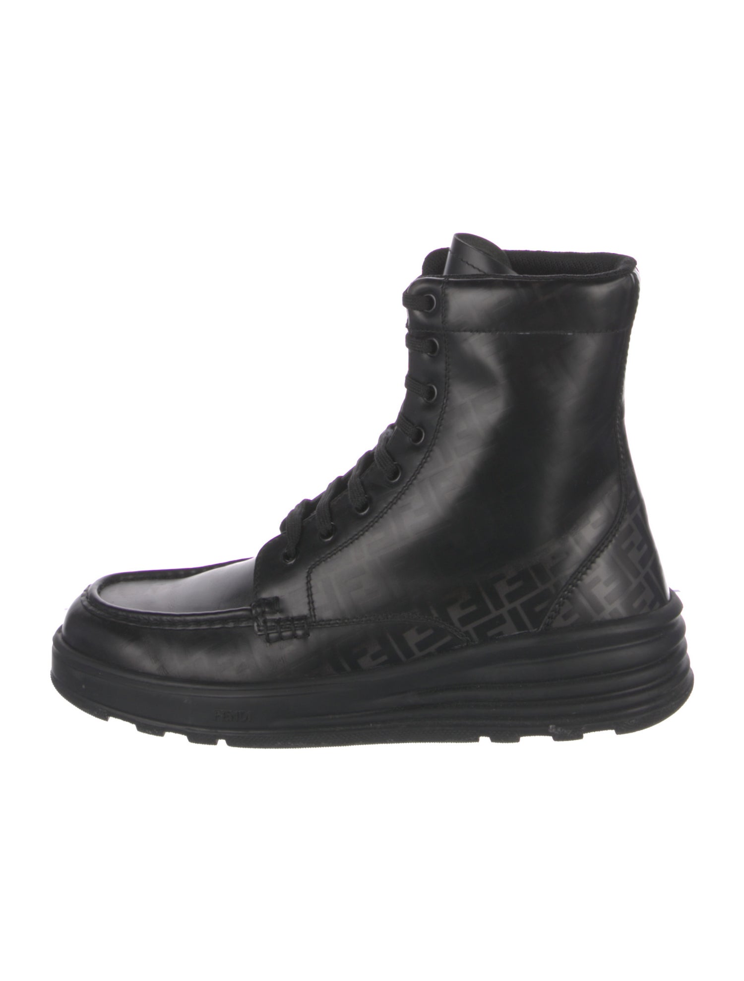 Fendi Zucca FF Logo Leather Combat Boots