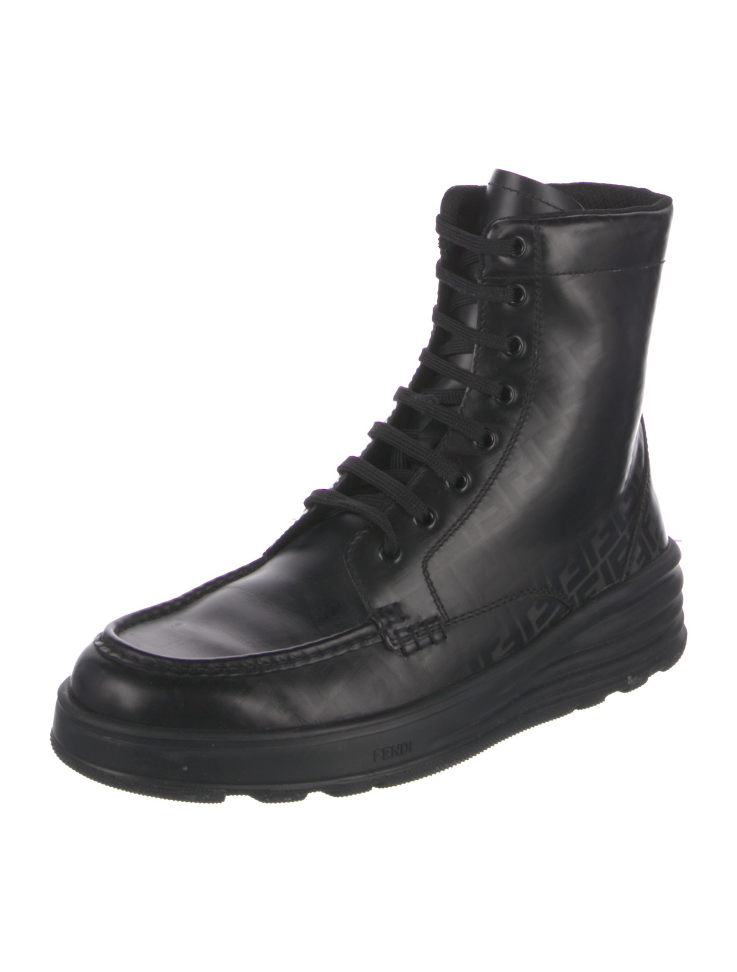 Fendi Zucca FF Logo Leather Combat Boots