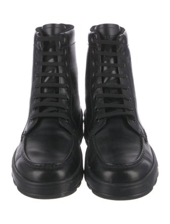 Fendi Zucca FF Logo Leather Combat Boots