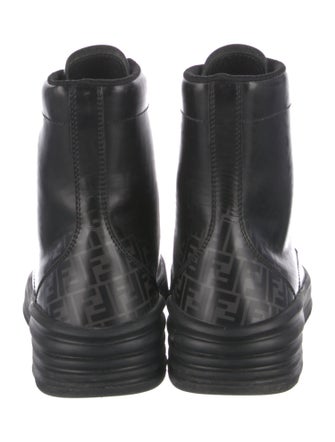 Fendi Zucca FF Logo Leather Combat Boots