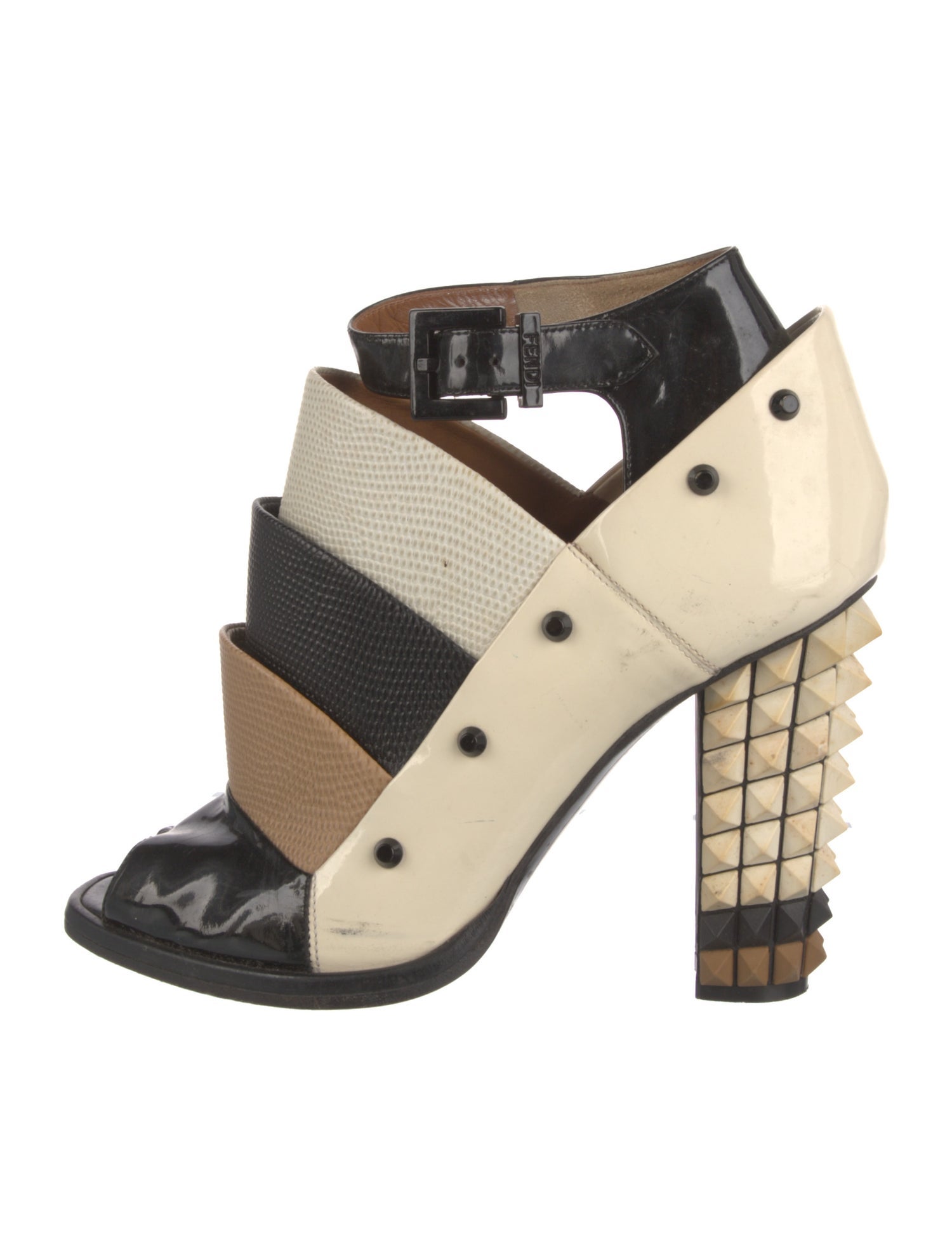 Fendi Patent Leather Colorblock Pattern Boots