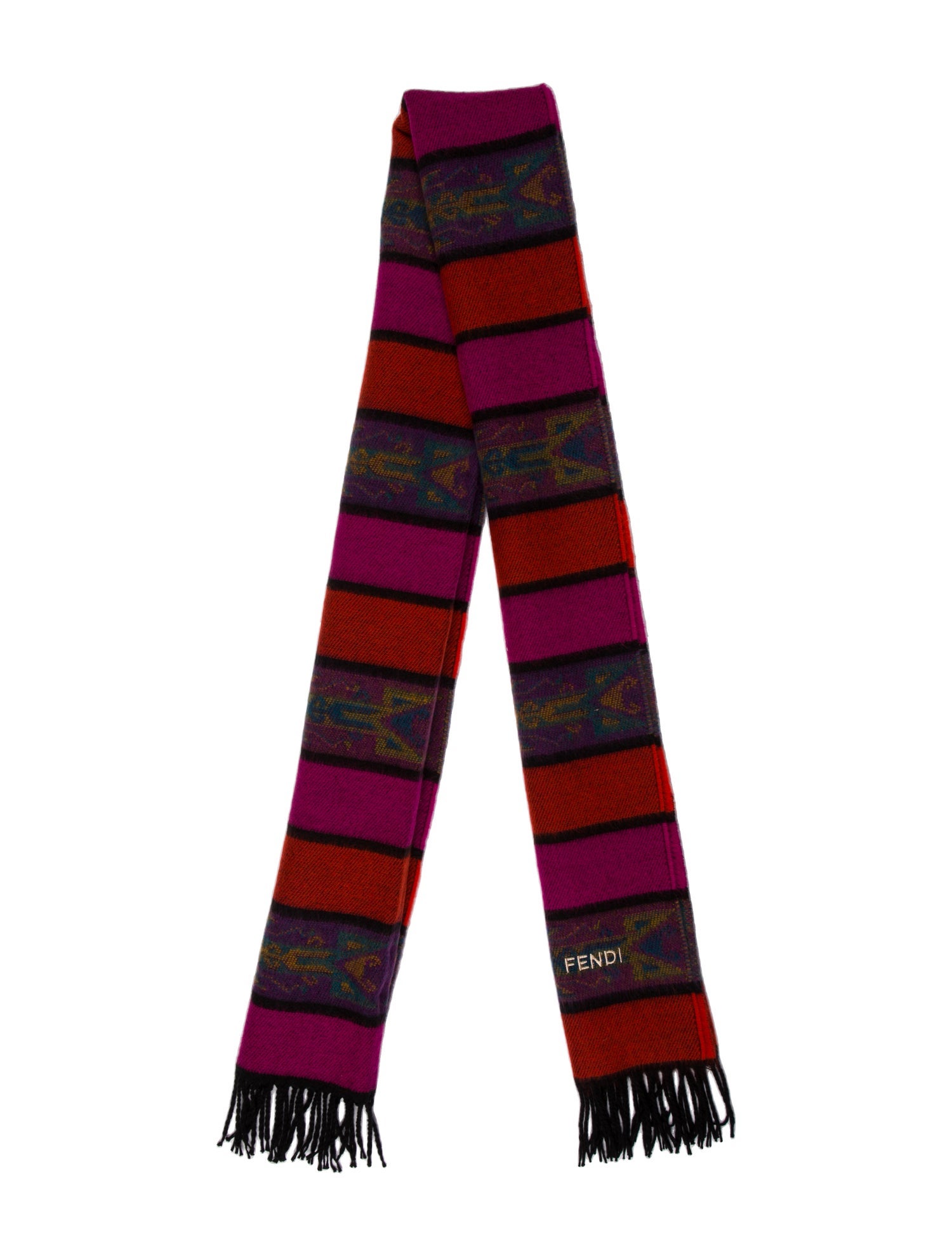 Fendi Acrylic Colorblock Pattern Scarf