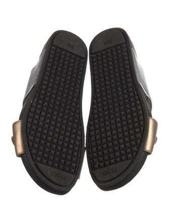 Fendi Leather Crystal Embellishments Slides