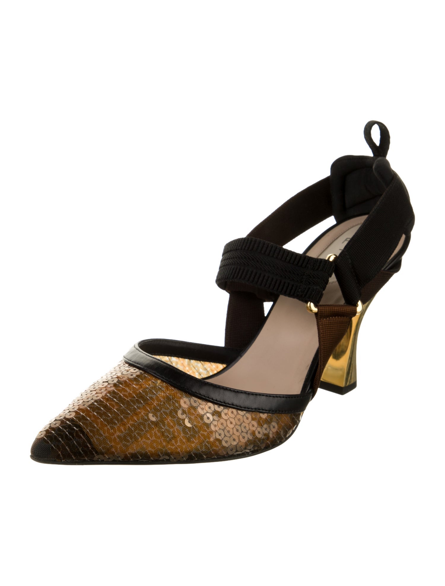 Fendi Zucca FF Logo Sequins Slingback Pumps