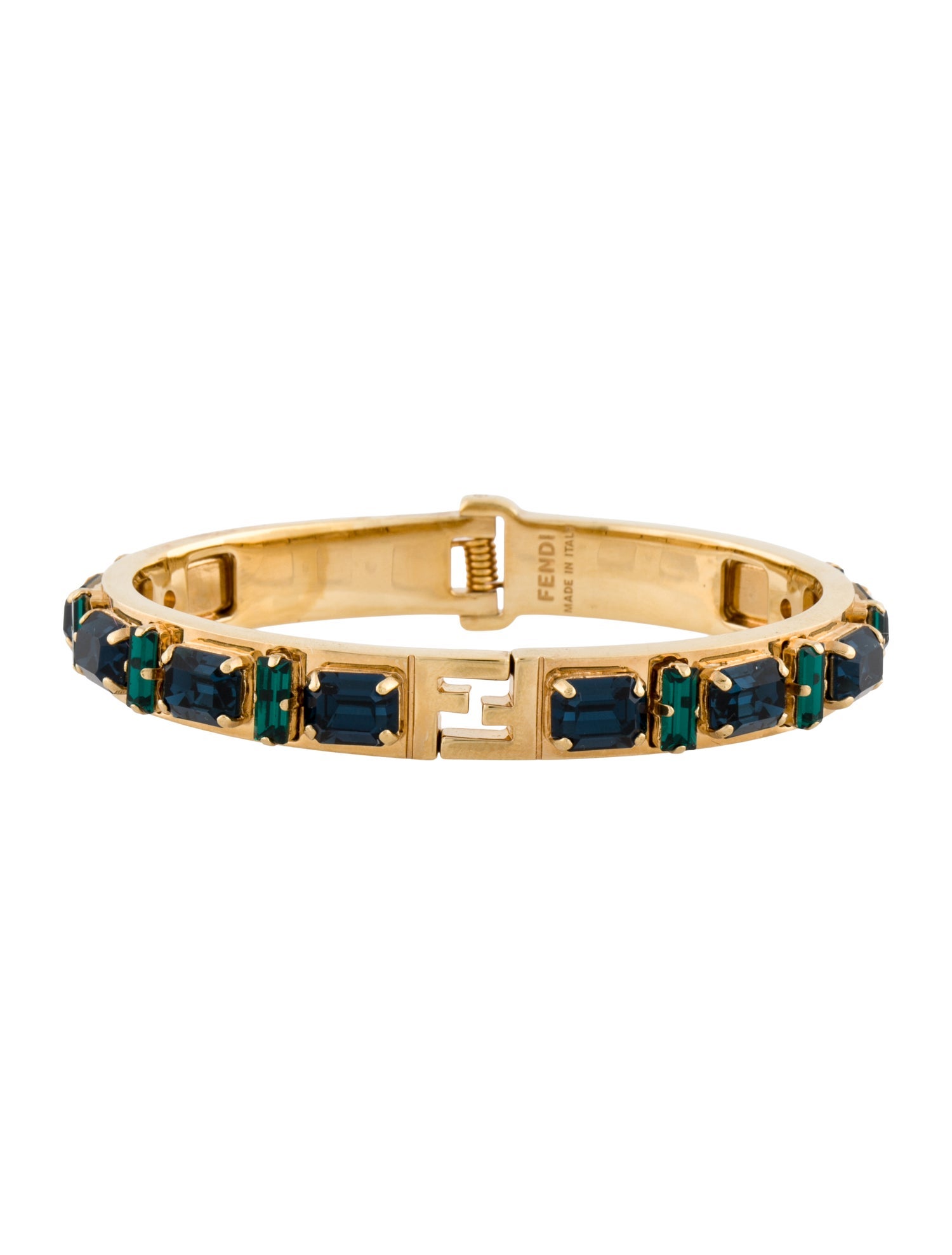 Fendi Crystal Embellished Fendista Hinged Bangle Bracelet