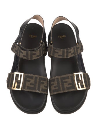 Fendi Zucca FF Logo Canvas Slingback Sandals