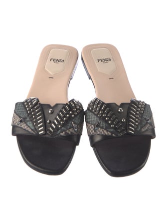 Fendi Monsters Motif Leather Slides