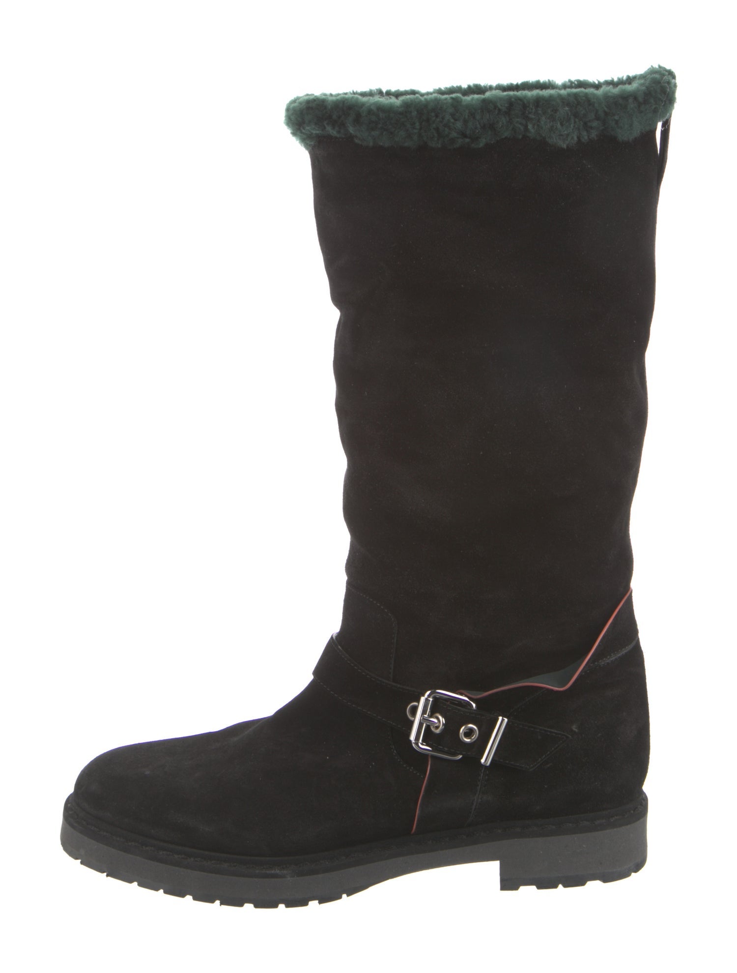 Fendi Suede Fur Trim Moto Boots