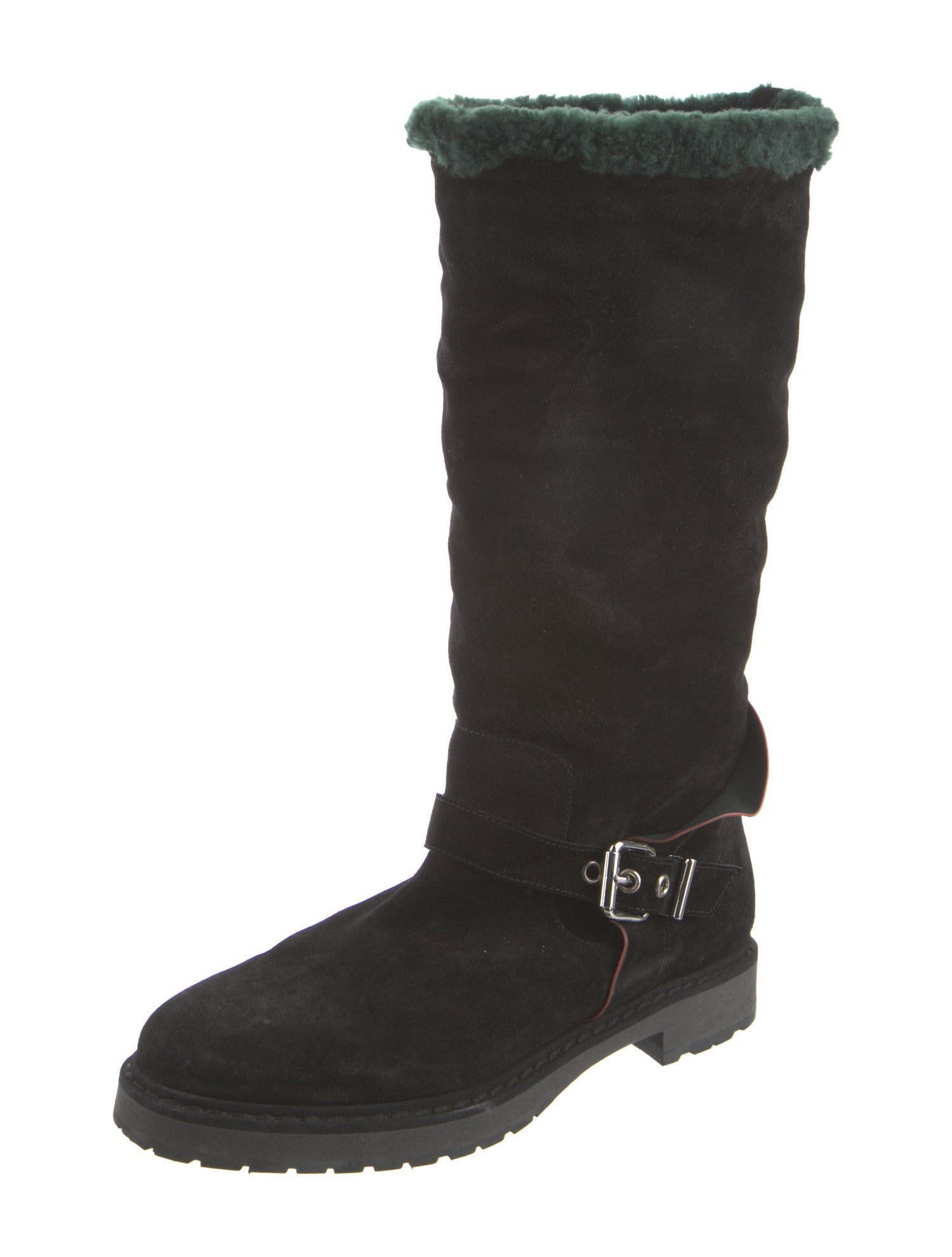 Fendi Suede Fur Trim Moto Boots