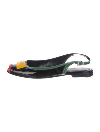 Fendi Patent Leather Colorblock Pattern Slingback Flats
