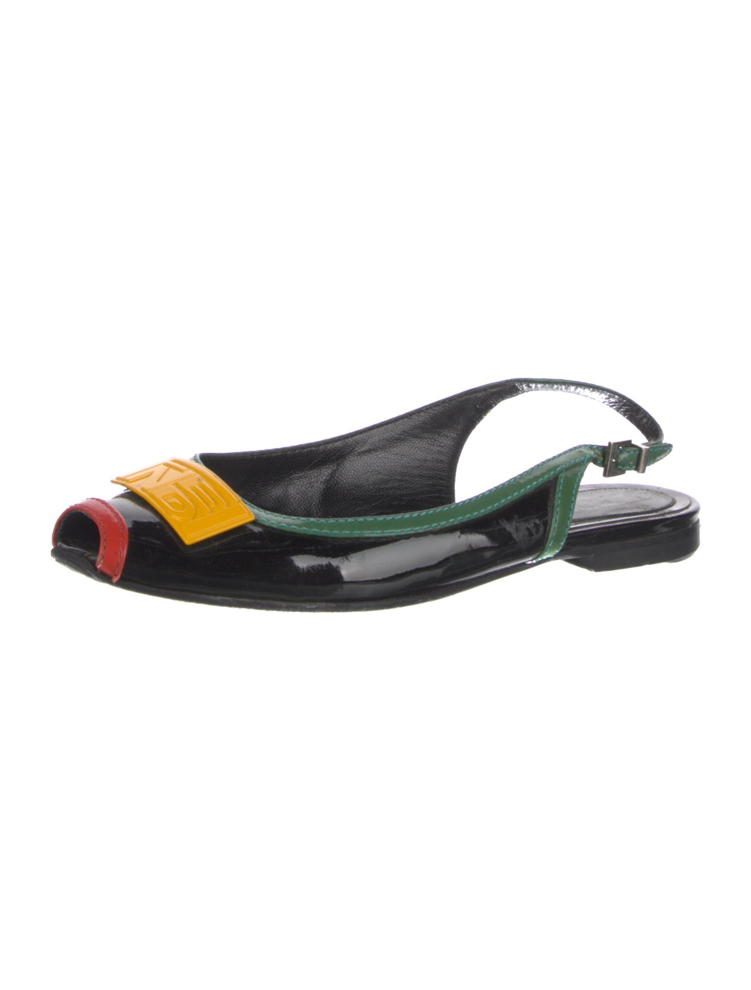 Fendi Patent Leather Colorblock Pattern Slingback Flats