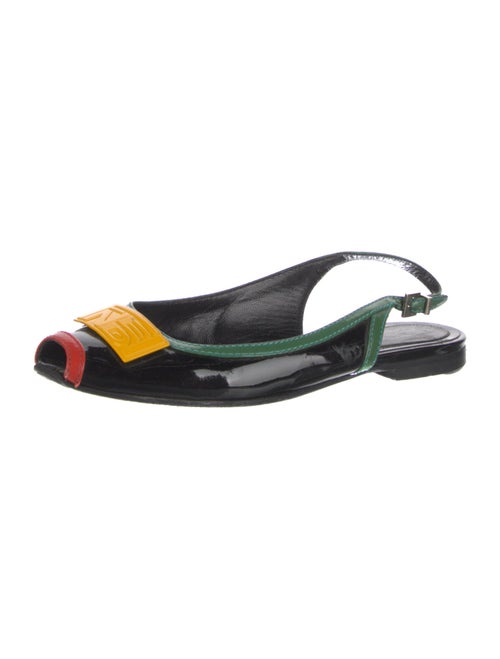 Fendi Patent Leather Colorblock Pattern Slingback Flats