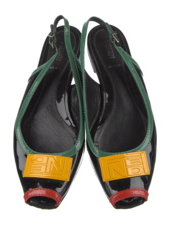 Fendi Patent Leather Colorblock Pattern Slingback Flats