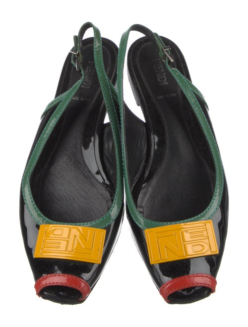 Fendi Patent Leather Colorblock Pattern Slingback Flats
