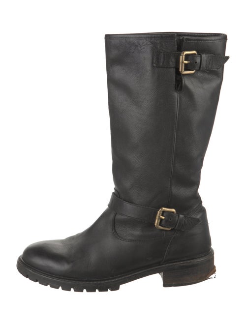 Fendi Leather Faux Fur Trim Moto Boots