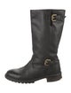 Fendi Leather Faux Fur Trim Moto Boots