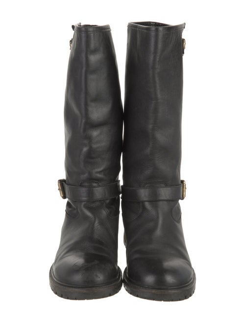 Fendi Leather Faux Fur Trim Moto Boots