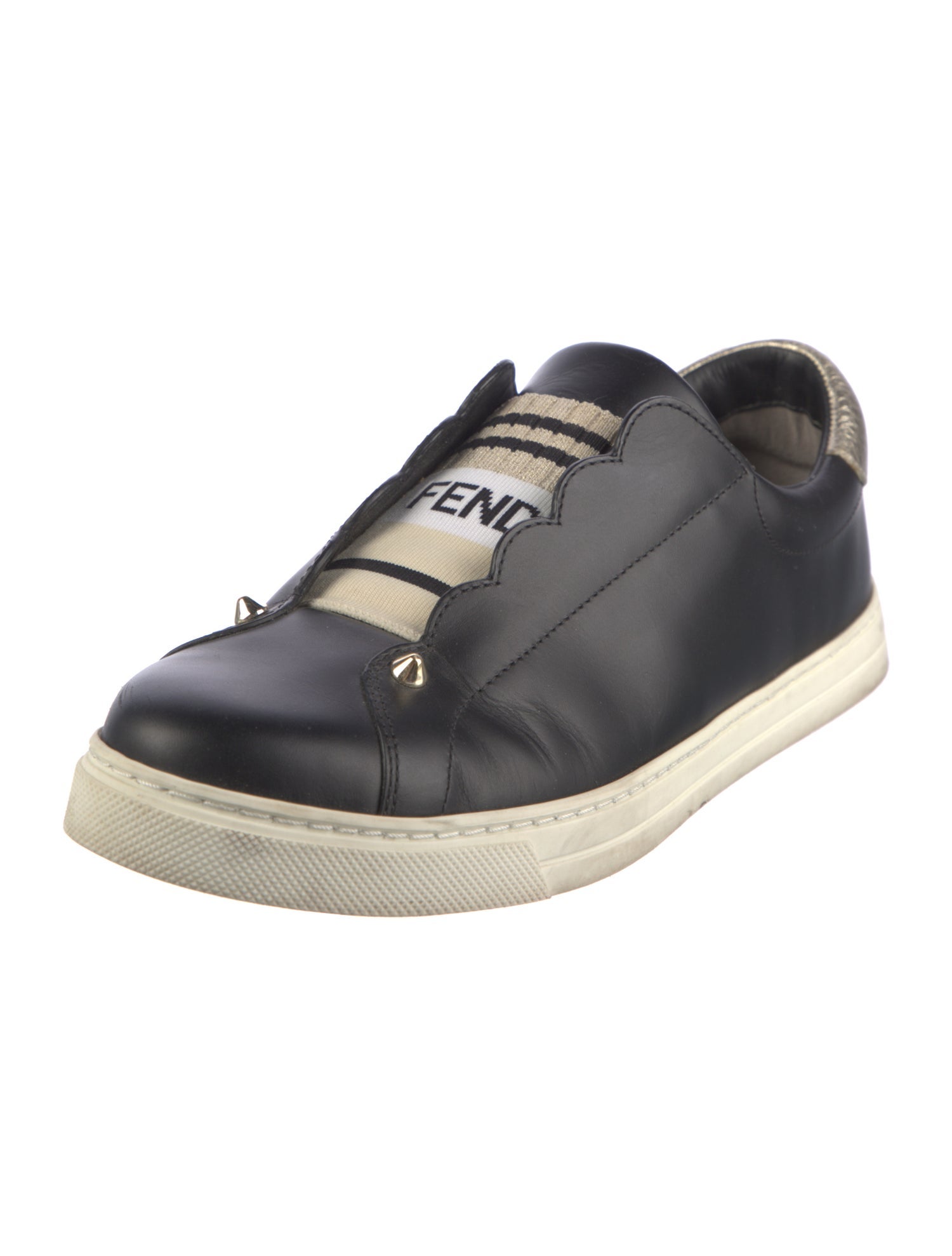 Fendi Rockstud Accents Leather Sneakers