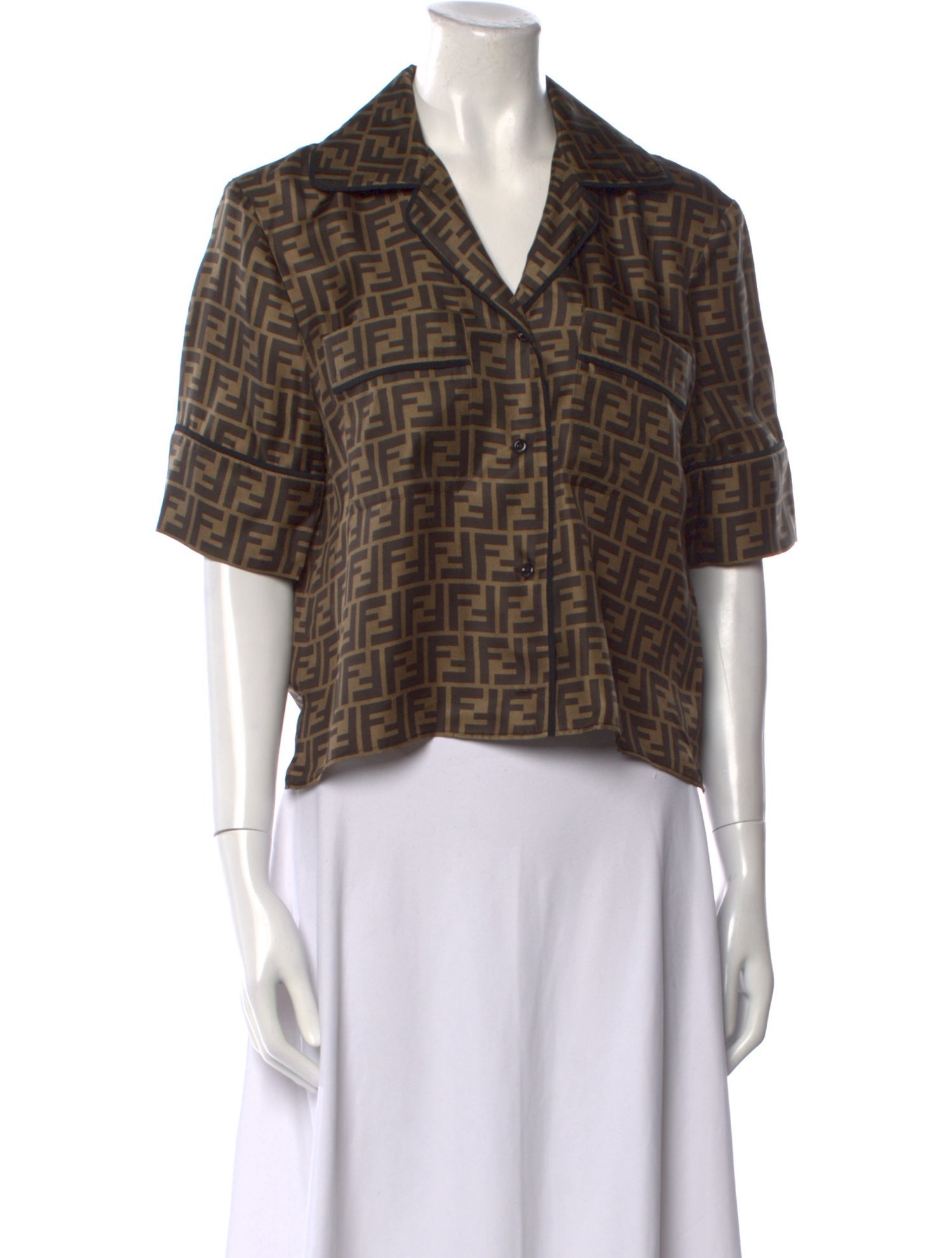 Fendi Silk Plaid Print Crop Top