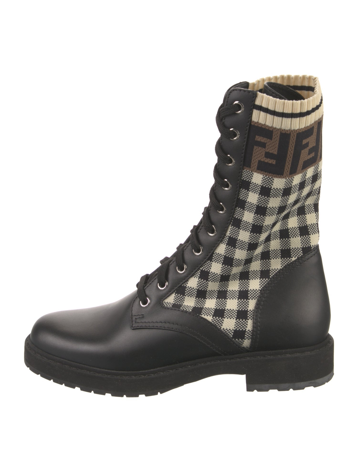 Fendi Zucca FF Logo Leather Combat Boots
