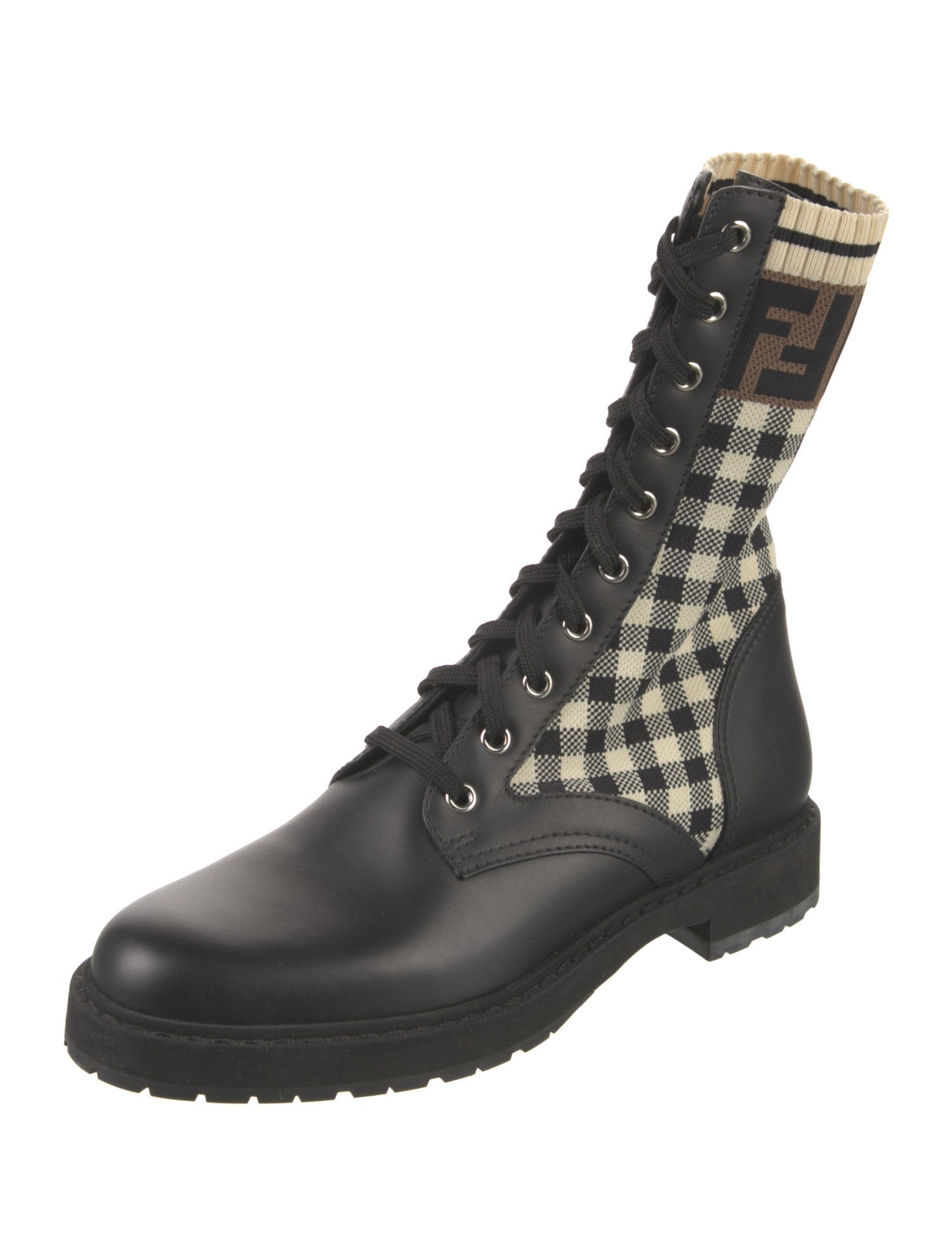 Fendi Zucca FF Logo Leather Combat Boots