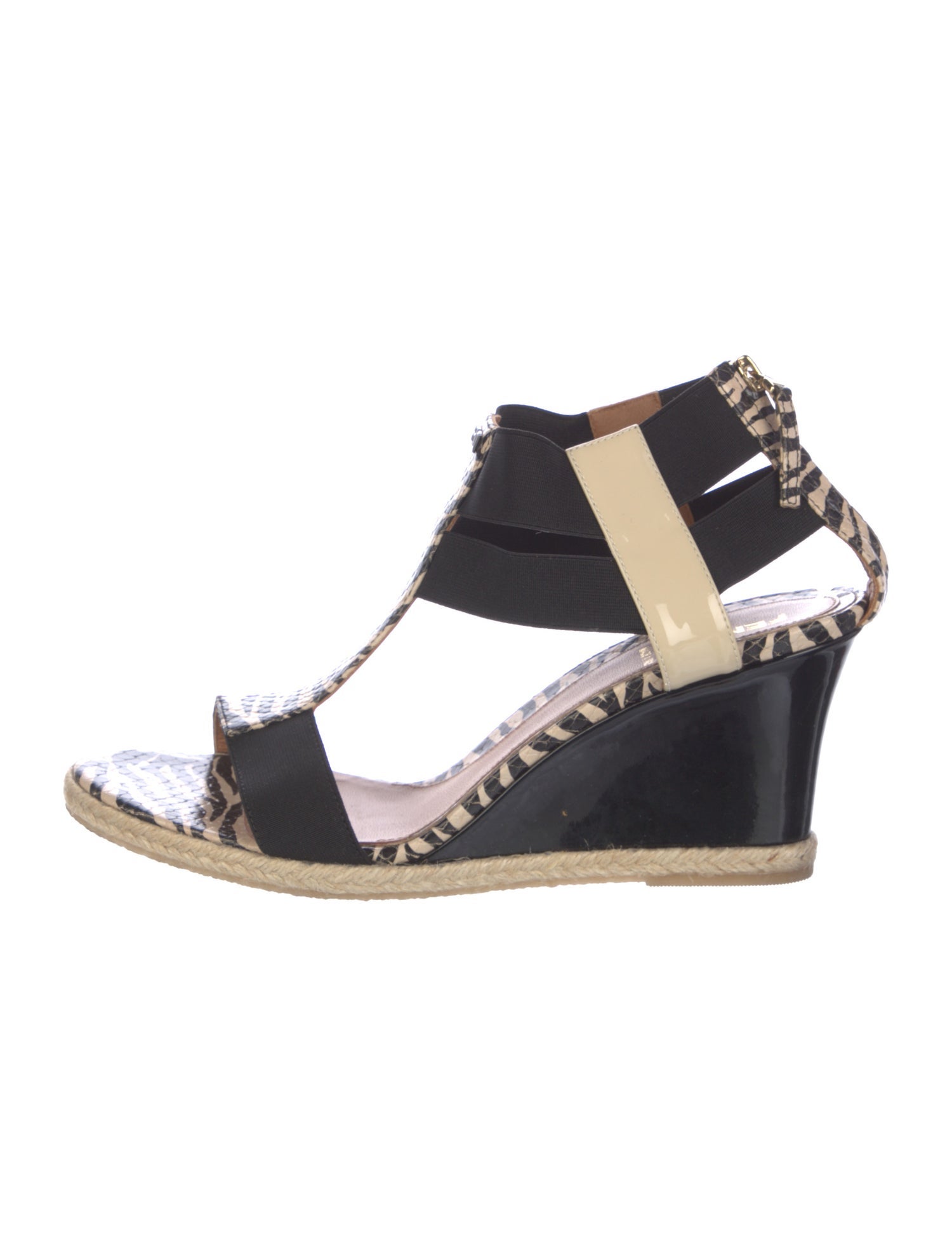 Fendi Patent Leather Printed T-Strap Sandals