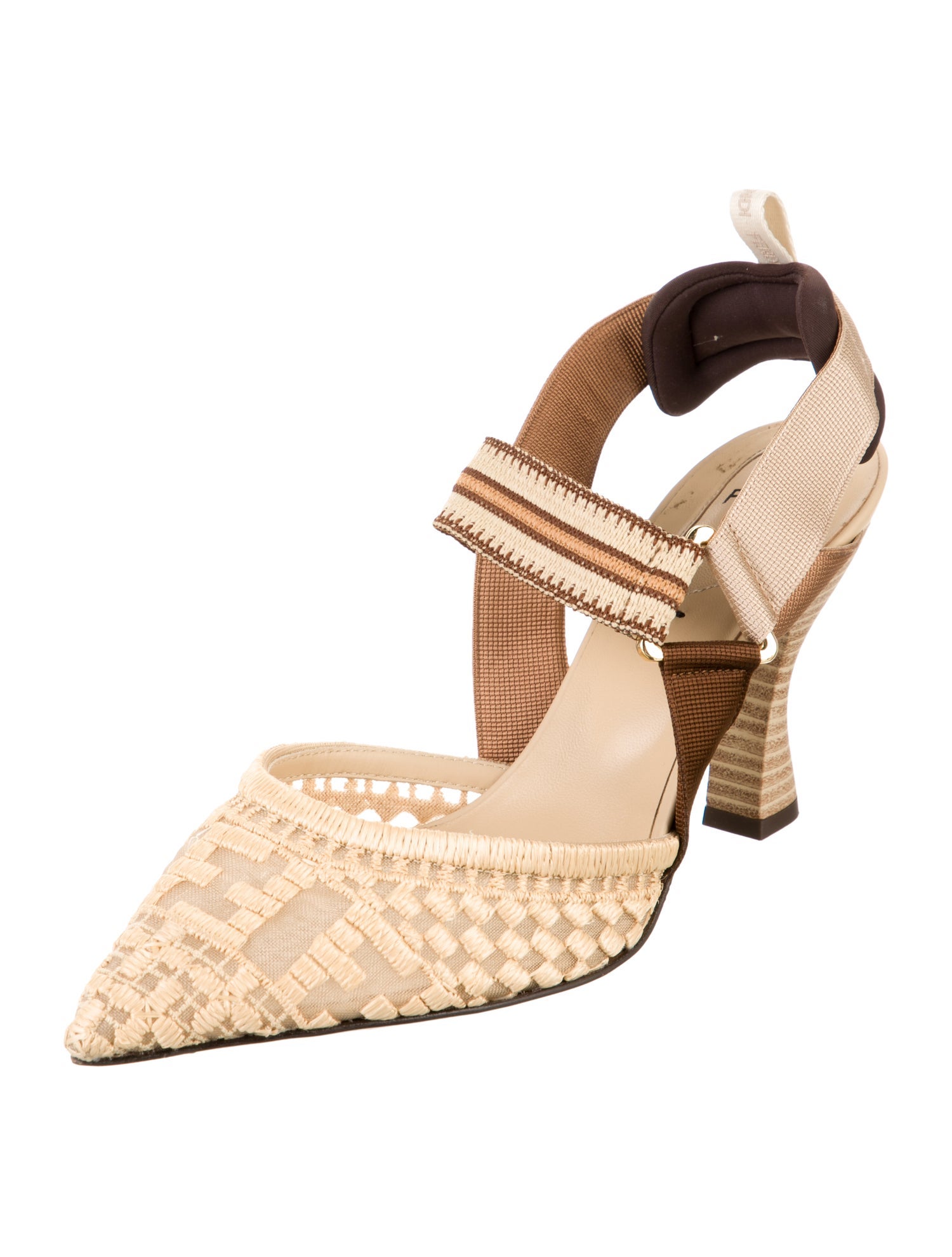 Fendi Straw Tweed Pattern Slingback Pumps