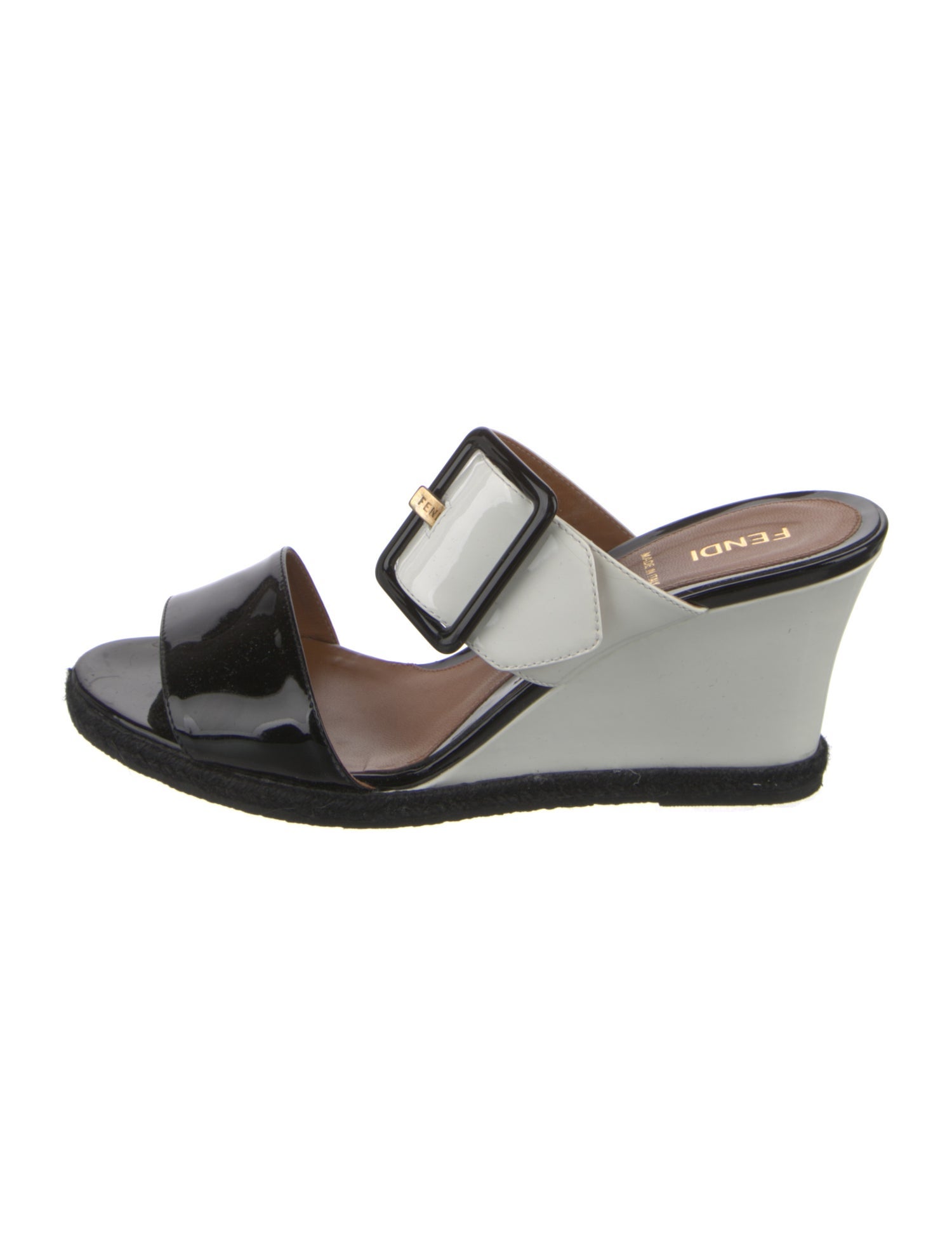 Fendi Patent Leather Colorblock Pattern Slides