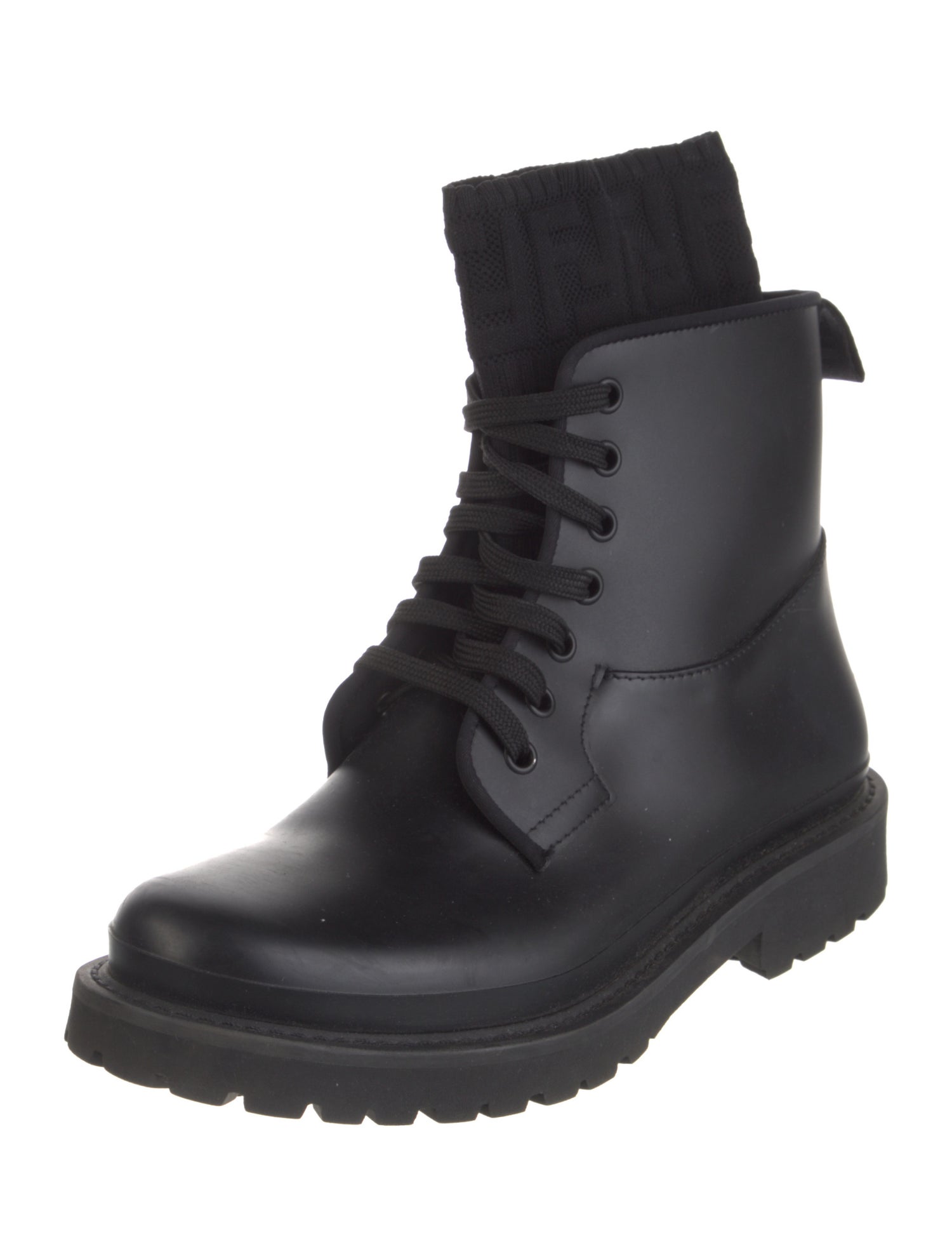 Fendi Zucca FF Logo Leather Combat Boots