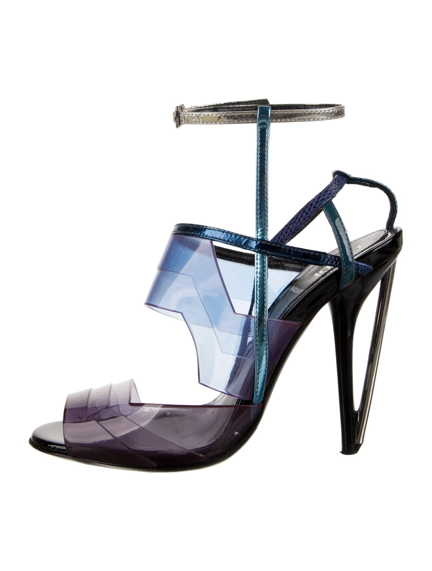 Fendi PVC Leather Trim Embellishment Gladiator Sandals