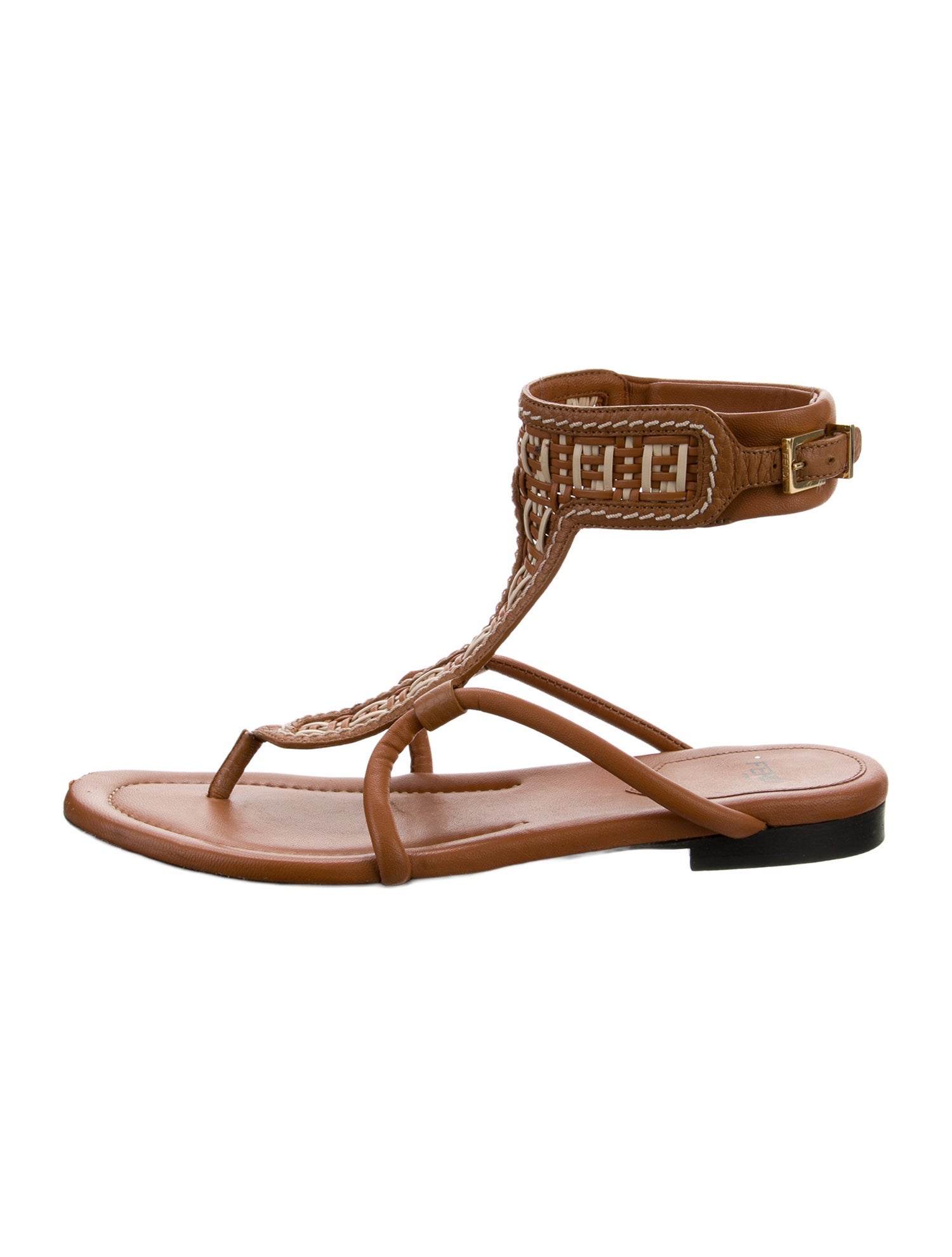 Fendi Zucca FF Logo Leather Gladiator Sandals