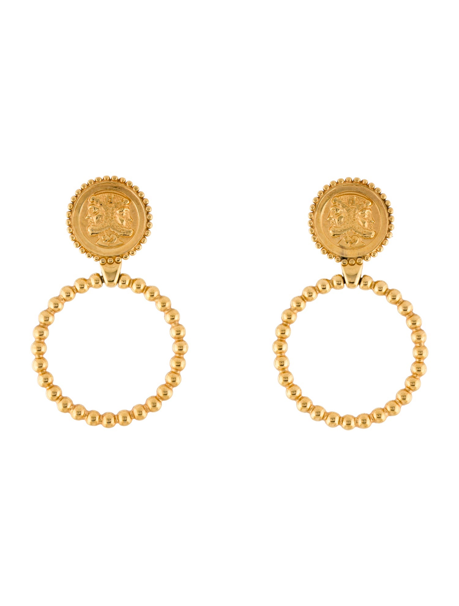 Fendi Vintage Janus Coin Door Knocker Clip-On Earrings