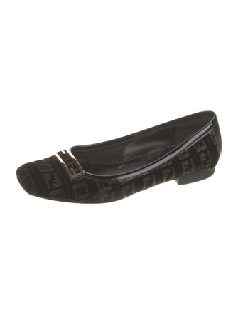 Fendi Zucca FF Logo Velvet Ballet Flats