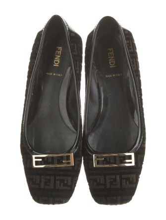 Fendi Zucca FF Logo Velvet Ballet Flats