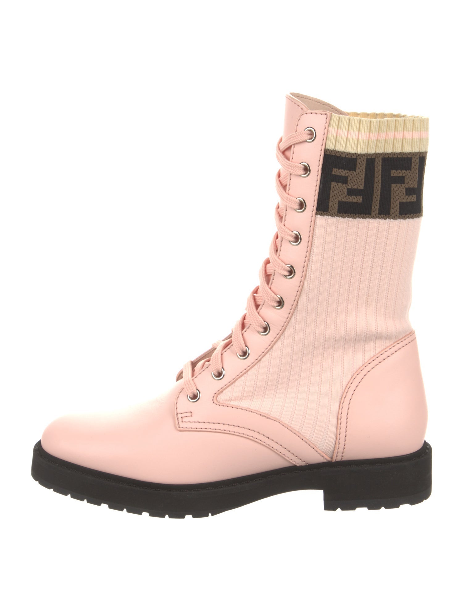 Fendi Leather Printed Combat Boots