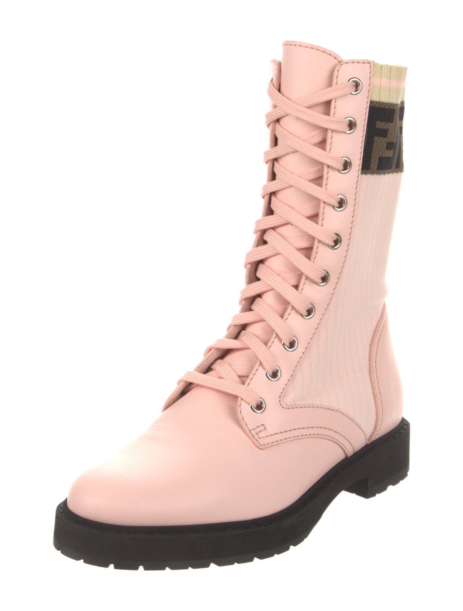 Fendi Leather Printed Combat Boots
