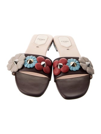 Fendi Leather Studded Accents Slides