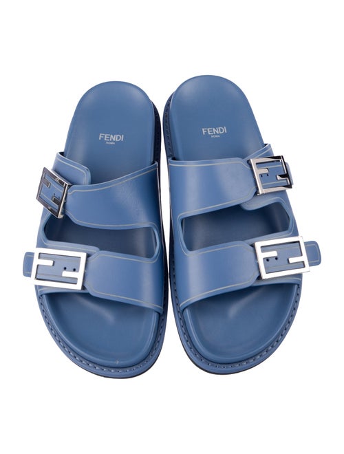 Fendi Zucca FF Logo Leather Slides