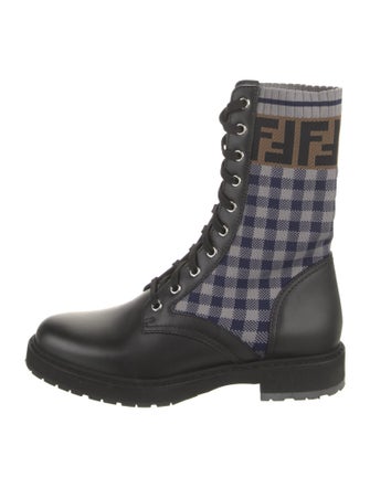 Fendi Zucca FF Logo Leather Combat Boots