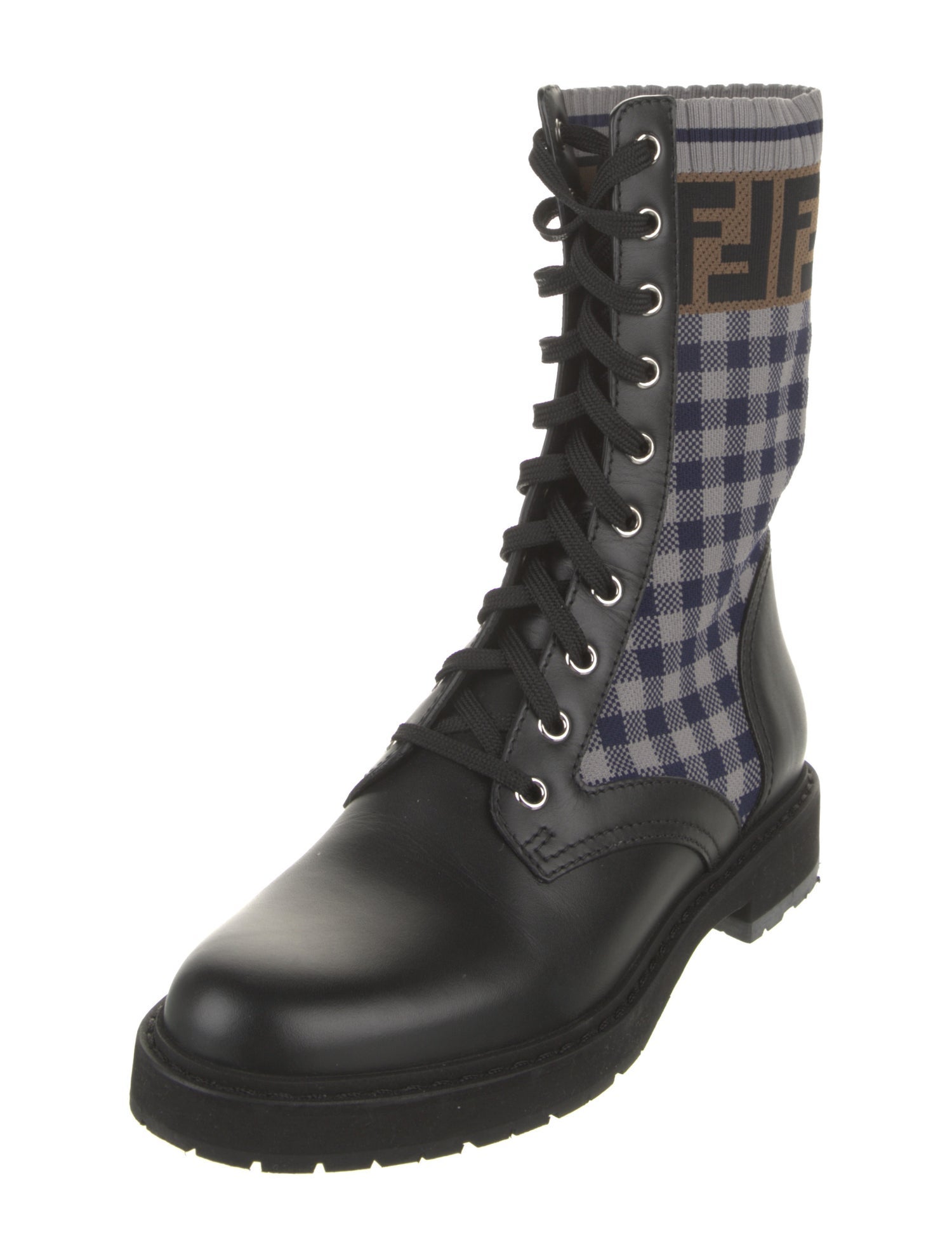 Fendi Zucca FF Logo Leather Combat Boots