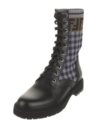 Fendi Zucca FF Logo Leather Combat Boots