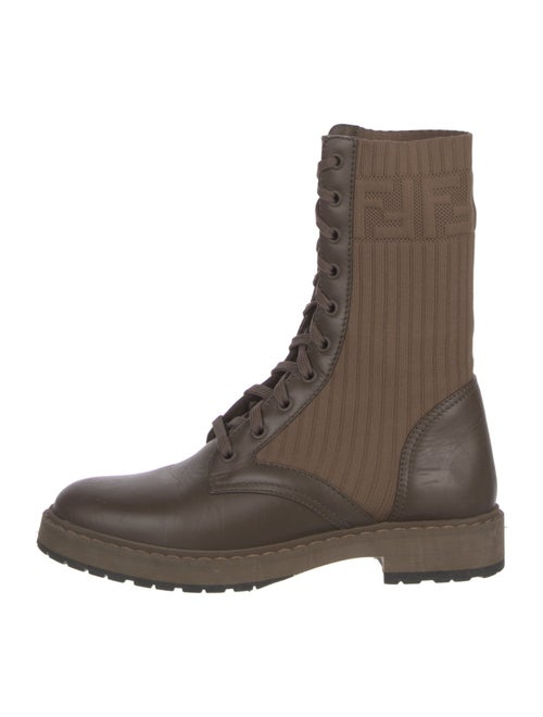 Fendi Zucca FF Logo Leather Combat Boots
