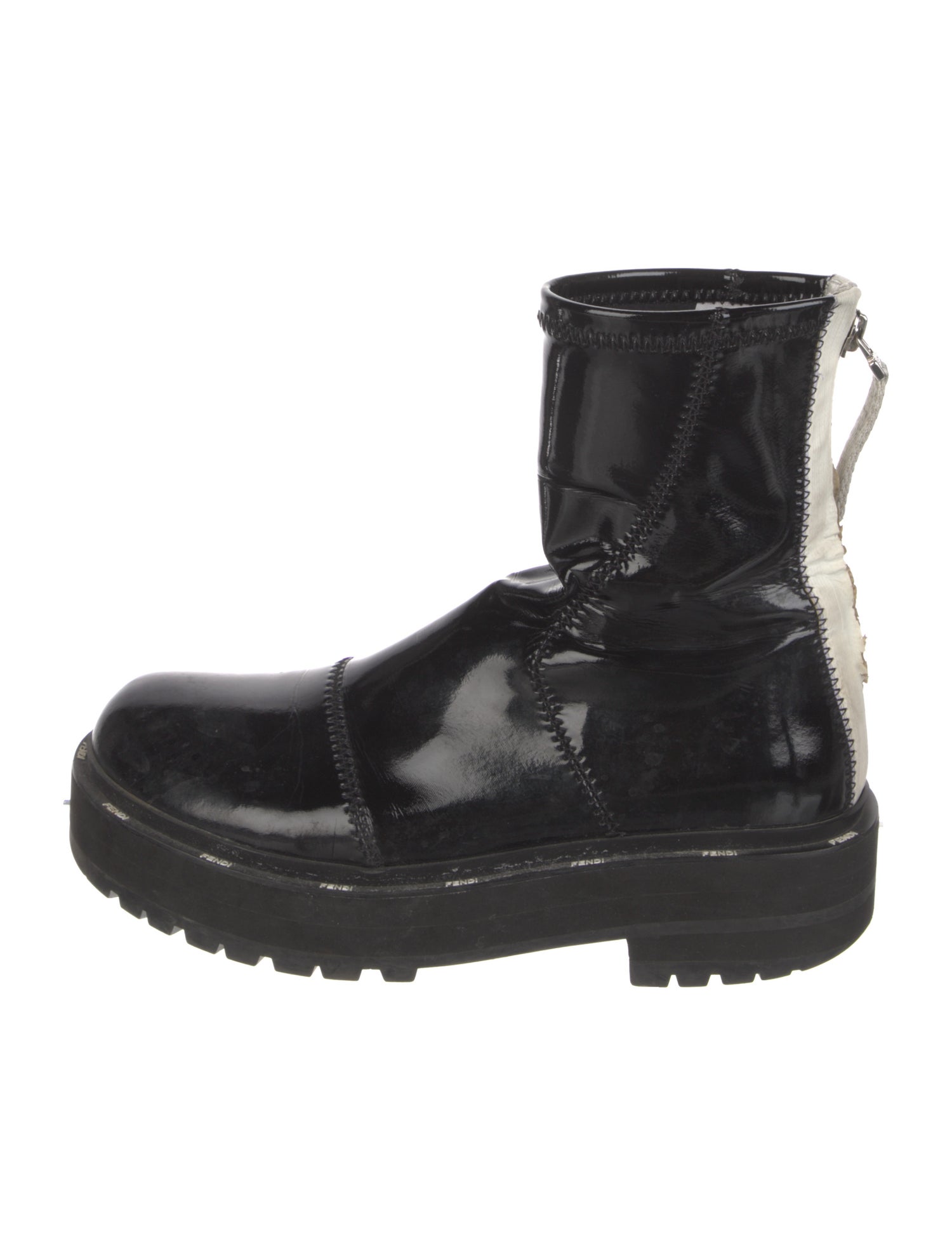 Fendi Patent Leather Colorblock Pattern Combat Boots